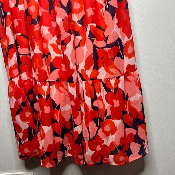 Sincerely Jules Red Floral Maxi Dress Sz M 3/4 Sleeve Smocked Back V-Neck Lined - Picture 9 of 12